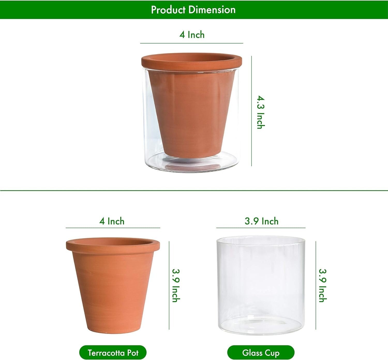 Handcrafted 4-Inch Self-Watering Planter Set with Terracotta Pots and Glass Cups