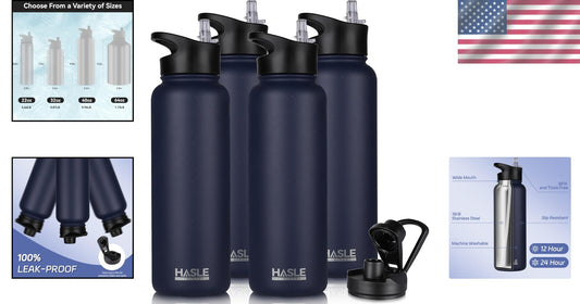 Portable 40oz Insulated Water Bottle with Straw & Spout Lids - Ideal for Sports