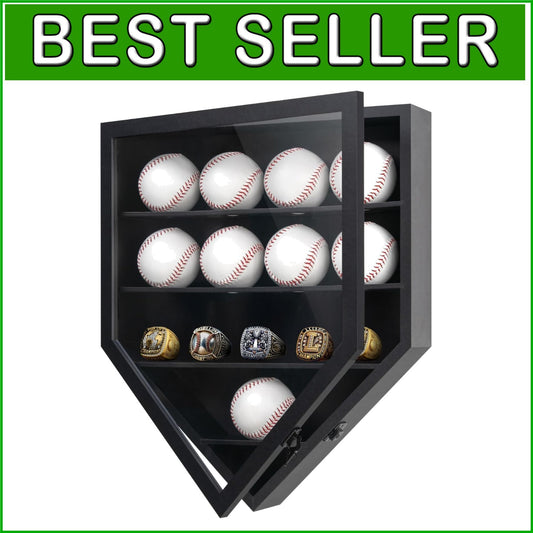 Home Plate Baseball Display Case - Securely Show 12 Baseballs or Rings in Style
