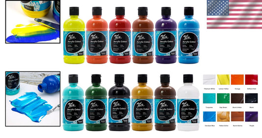 Artists’ Dream: 12 Semi-Matte Fast-Drying Acrylic Paints, 500ml Bottles