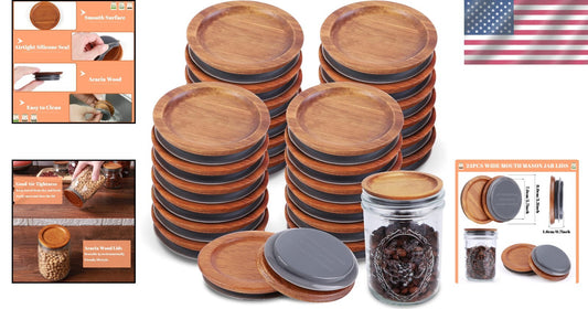 Elegant Bamboo Mason Jar Lids - 24 Pack for Organizing & Freshness Preservation