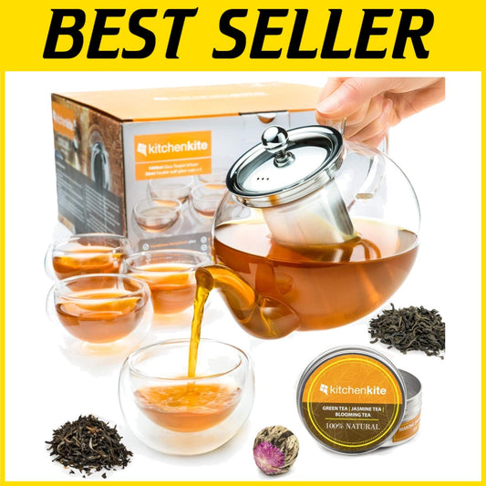 Microwave Safe Borosilicate Glass Teapot with 4 Teacups - Perfect for Tea Lovers