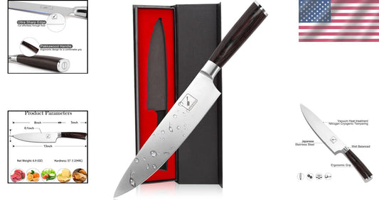 8-Inch Japanese Chef Knife with Ergonomic Pakka Handle - Premium Gift Box Ready