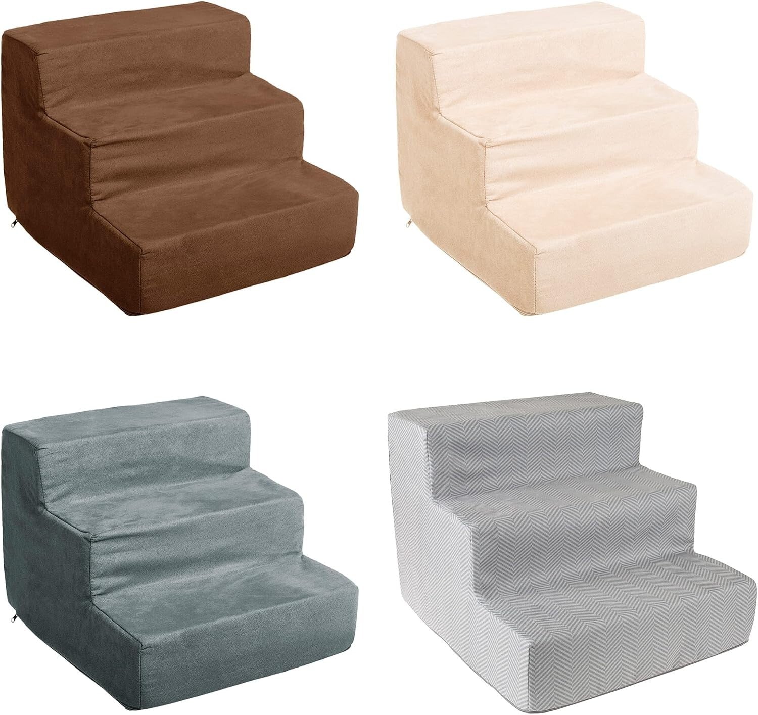 Non-Slip 3-Step Pet Stairs with Machine Washable Cover - Supports 25lbs