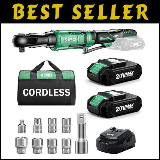 Battery Powered 20V Ratchet Wrench Set - Compact with Extension Bar & Adapters