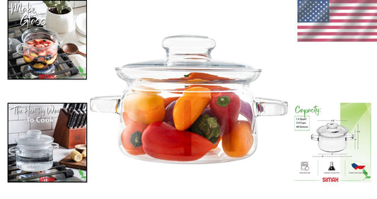 Elegant 48 Oz Borosilicate Glass Saucepan with Lid - Microwave & Dishwasher Safe