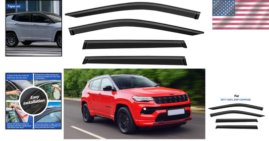 Easy Install Out-Channel Rain Guards for 2017-2025 Jeep Compass - Smoked Finish