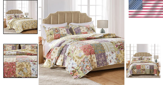Blooming Prairie 100% Cotton Reversible Quilt Set - Twin/XL Floral Patchwork
