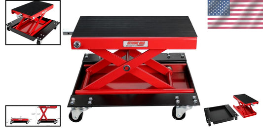 Wide Motorcycle Scissor Jack with Dolly - 1100 lbs Capacity for Easy Maintenance