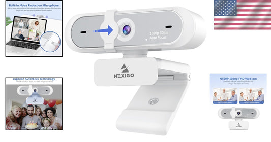 USB 1080P Webcam with Dual Microphones, Autofocus & Built-In Privacy Cover