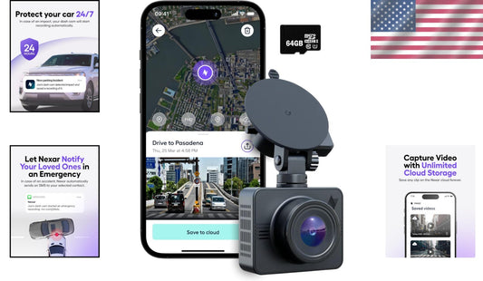 Full HD Beam Dash Cam with Automatic Incident Detection & Night Vision - 64GB SD