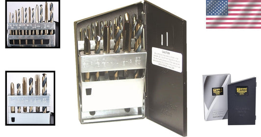 18-Piece Premium Drill and Tap Set - High-Speed Spiral Point, Gold Finish