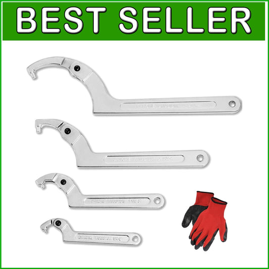 4-Piece Adjustable Spanner Hook Wrench Set for Hydraulic Ram & Mechanical Gear