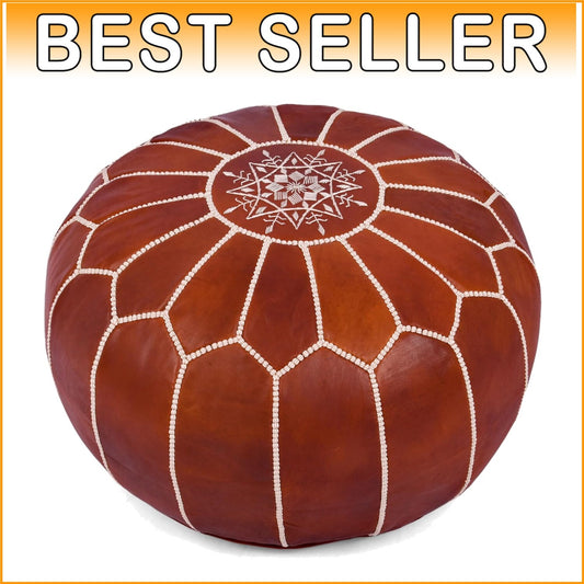 Eco-Friendly Leather Pouf Ottoman Cover - Handmade Bohemian Decor for Every Room