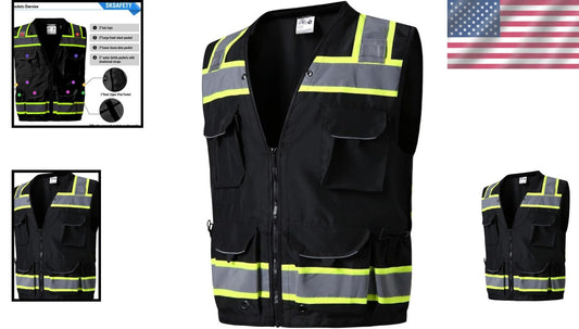 12 Pocket High Visibility Safety Vest - Class 2 ANSI Compliant for Professionals