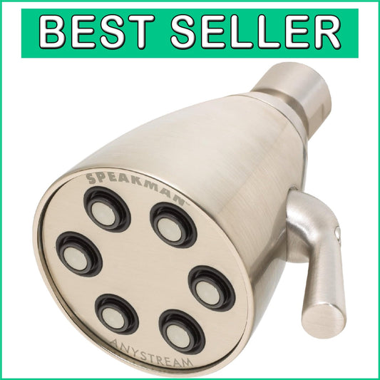 Brushed Nickel Anystream Brass Shower Head - High Pressure Adjustable 3 Settings