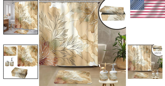 Elegant 4-Piece Bathroom Decor Set with Shower Curtain, Bath Mat, Soap Dispenser