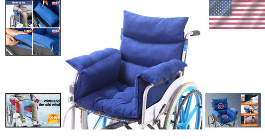 Non-Slip Wheelchair Cushion & Armrests, Ideal for Seniors' Comfort - Blue