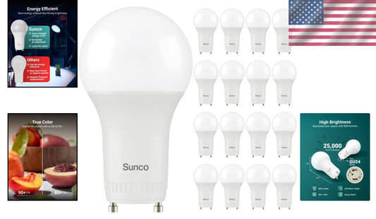 Energy-Efficient 9W GU24 LED A19 Bulbs - 16 Pack, Dimmable & Shatter Resistant