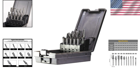 Superior 10pc Rotary Burr Set with 1/4" Shank - Ideal for Steel and Metal Tasks