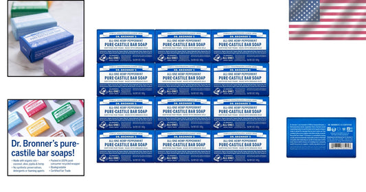 12-Pack Dr. Bronner's Peppermint Pure-Castile Bar Soap - Vegan & Cruelty-Free