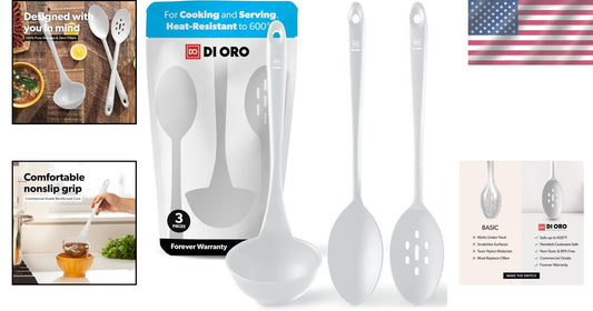 Durable Heat-Proof Silicone Spoon Set - 3 Pieces for Mixing, Serving & Stirring