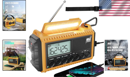 Weather Alert Radio with 18500mWh Battery, SOS Alarm & Dual Lighting Functions