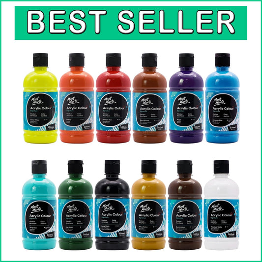 Artists’ Dream: 12 Semi-Matte Fast-Drying Acrylic Paints, 500ml Bottles