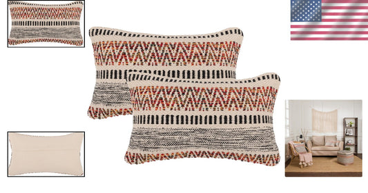 Elegant Bohemian Farmhouse Throw Pillows - 12"x20" Cotton Covers, Set of 2