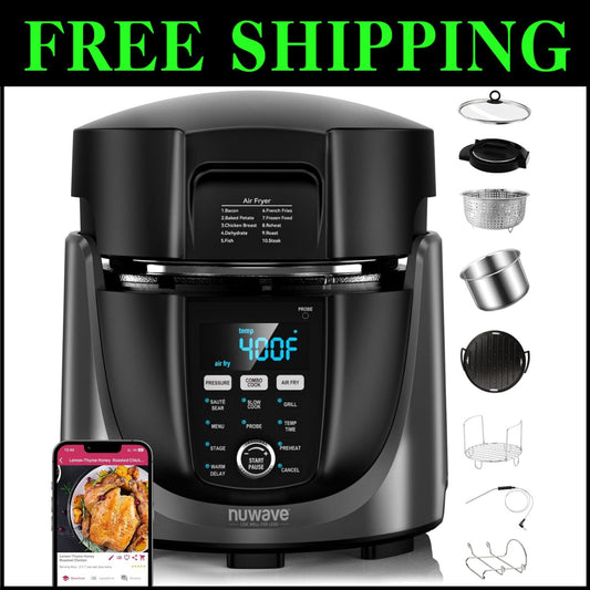 Multifunctional Electric Cooker: 450 Settings, 6qt Pressure & Air Fryer Combo