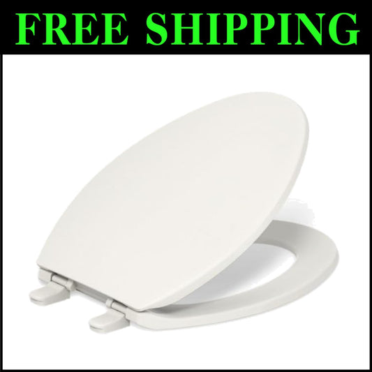 Easy Install Biscuit Quiet-Close Elongated Toilet Seat with Grip-Tight Bumpers