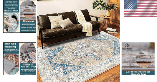 Ultra-Thin 9x12 Boho Area Rug - Pet & Kid Friendly for Effortless Elegance