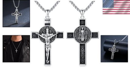 925 Sterling Silver St. Benedict Crucifix Necklace - Meaningful Catholic Gift