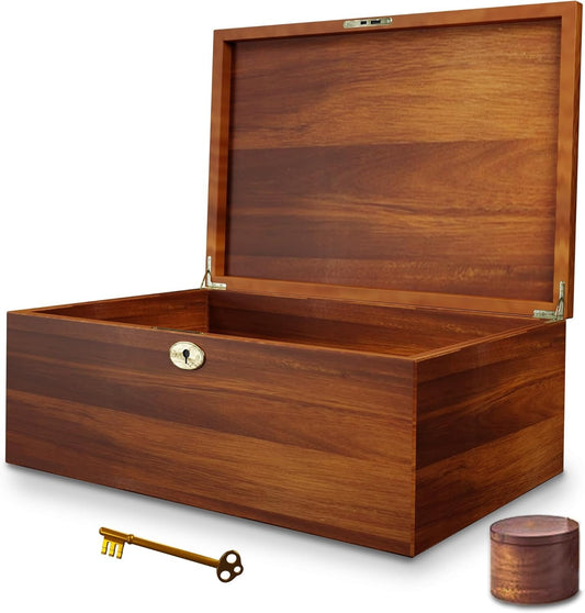 Decorative Lockable Memory Box - Solid Walnut Finish, 6L Storage Volume