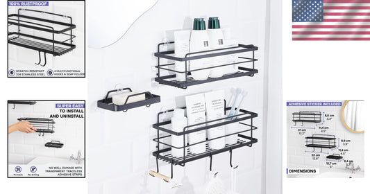 Durable No Drill Adhesive Shower Organizer with Soap Holder - 15lbs Capacity