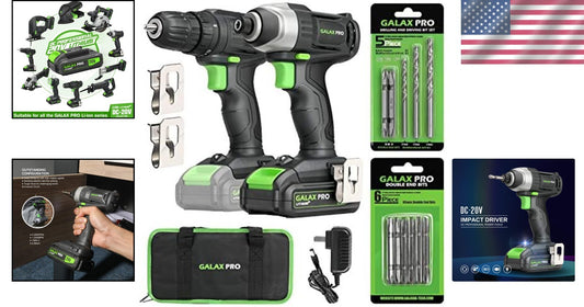 Compact 20V Cordless Drill and Impact Driver Combo with 11 Essential Accessories