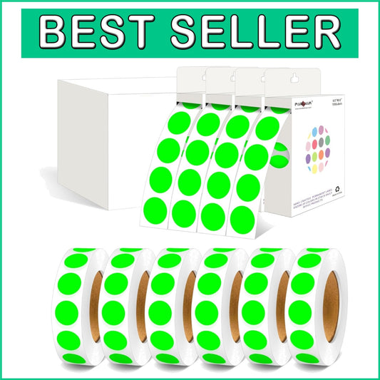 Bulk Pack of 10 Rolls Fluorescent Green 1/2 Inch Permanent Adhesive Dot Stickers
