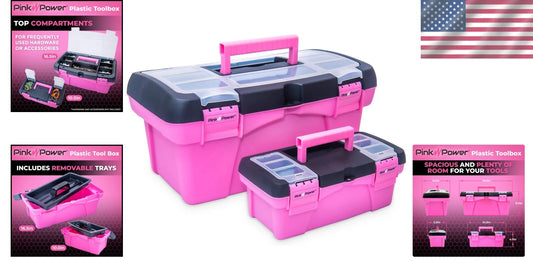 Water-Resistant Pink Tool Organizer - Dual Compartment Craft & Sewing Boxes