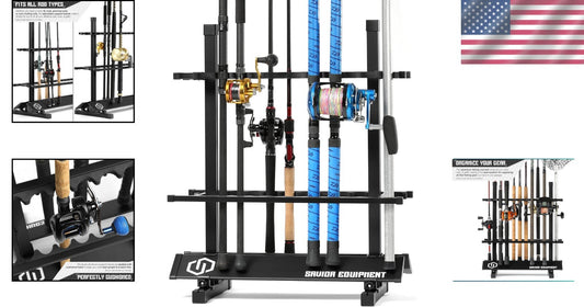 Multi-Use Fishing Rod Rack - Adjustable 24-48 Slot Features for All Rod Types
