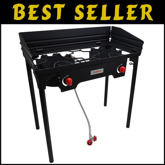 High-Pressure Propane Double Burner Camp Stove with Windscreen & Adjustable PSI