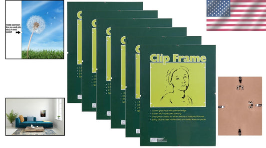 6-Pack Modern Low-Profile Clip Frames - 9x12 Minimalist Picture Frames