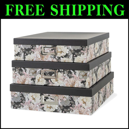 Versatile Floral Keepsake Boxes in Three Sizes - Elegant Garden Noir Storage Set
