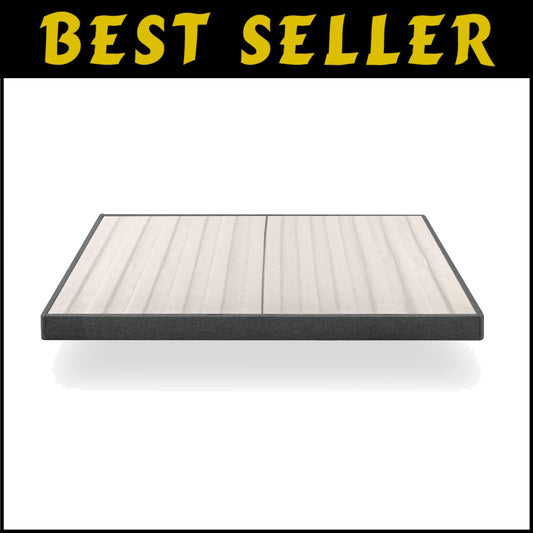 Durable Upholstered Box Spring, Grey Fabric Queen Foundation - Compact Package