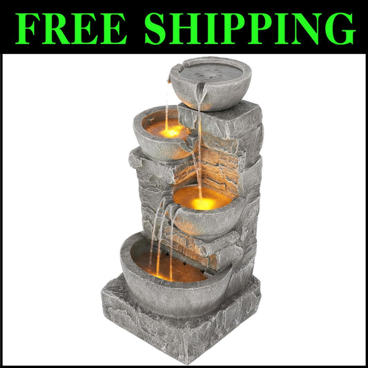 Calming 33.25 in. Outdoor Water Fountain with LED Lights for Tranquil Spaces