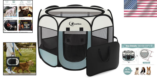 Foldable Pop Up Pet Playpen, Indoor/Outdoor Use - Ideal for Dogs & Small Animals