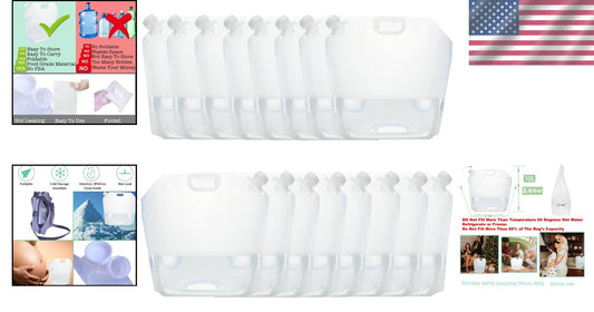 Portable Collapsible Water Bags - 16 Containers for Travel and Outdoor Use