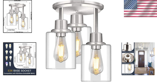 Elegant Dimmable Ceiling Light with Clear Glass Shades in Brushed Nickel Finish