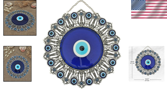 Stunning Blue Glass Evil Eye Wall Ornament - 10.6'' Home Guardian and Luck Charm