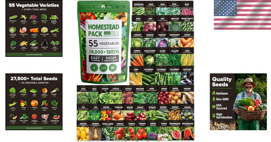 55 Heirloom Vegetable Seeds Pack – Non-GMO Survival Garden Kit for All Seasons