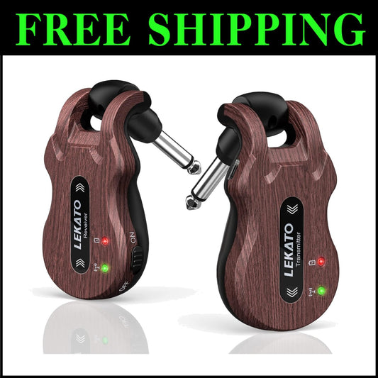 Rechargeable Wireless Guitar Transmitter & Receiver - 4 Channels, 100ft Range